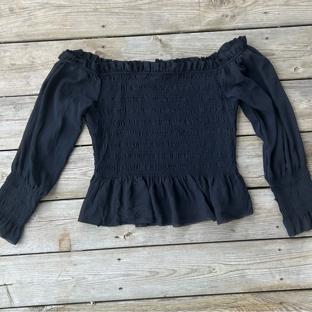 Torrid Black Smocked Off-Shoulder Sheer Blouse Size 1 (14/16) NWT